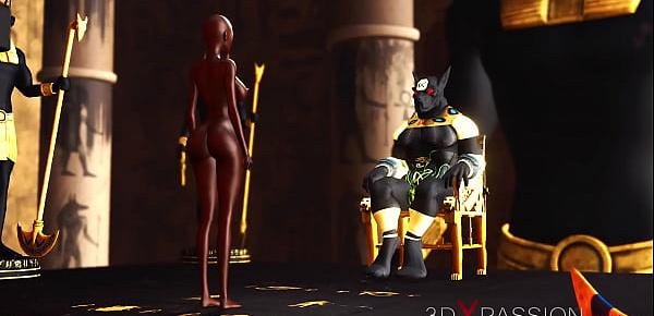  Anubis fucks hard a sexy slave ebony in an egyptian temple